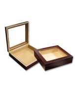 Two portable humidors in cherry finish and glass top one is open and the other one is closed